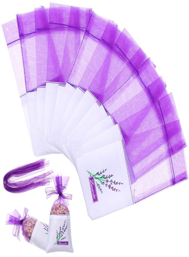 أكياس معطرة فارغة برائحة الخزامى، عبوة من 25 كيسًا، شرائط شاش بنفسجية، أكياس هدايا من شاش الأورجانزا، أكياس للخزامى والتوابل (بنفسجي فاتح) - Image 1